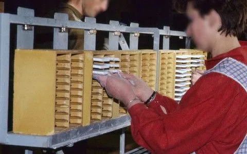 Tiles placed on shelves